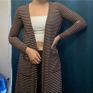 Long Striped Cardigan with Pockets
